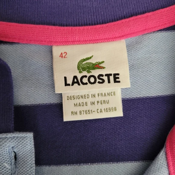 Lacoste Women's Polo Shirt - Purple and Light Blue Stripes, Size 42 - Picture 4 of 5